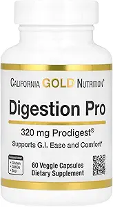 California Gold Nutrition Digestion Pro avec ProDigest®, mélange digestif botanique d'extraits d'artichaut et de gingembre, 320 mg, 60 Capsules de légumes