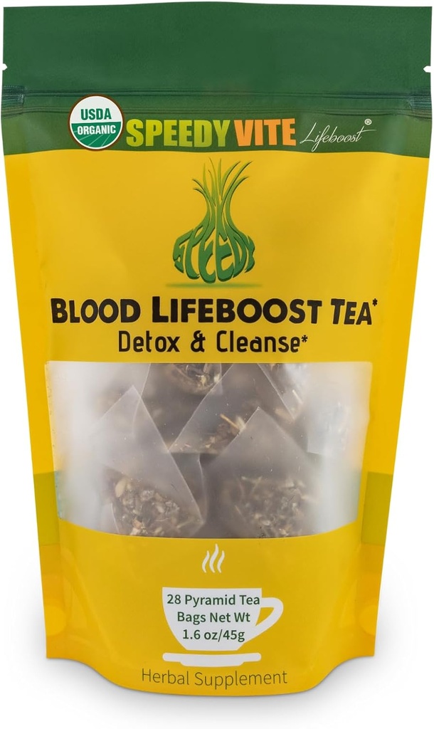 SpeedyVite® Blood Lifeboost Tea Supporte l'enlèvement des déchets du flux sanguin. *Contient de l'échinacée, de la camomille et plus