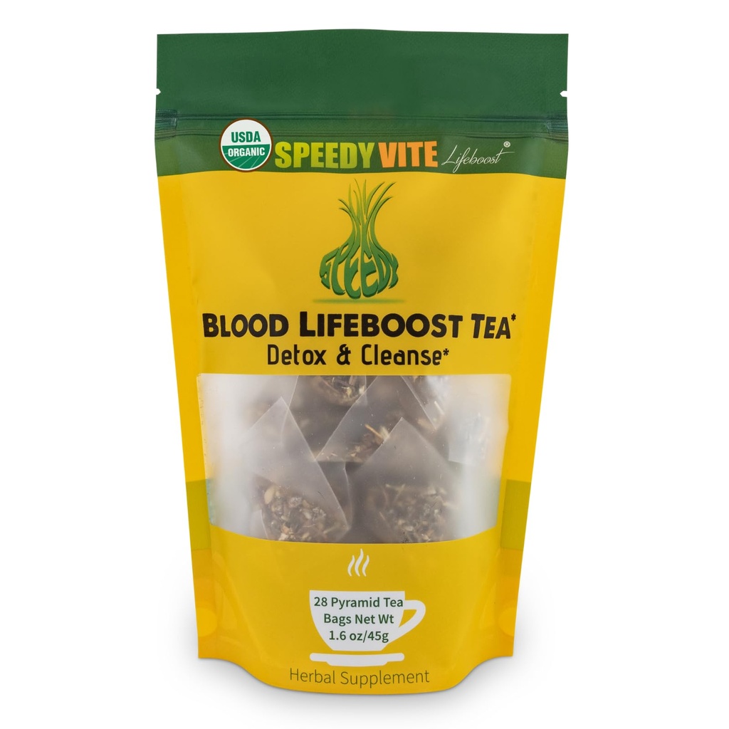 SpeedyVite® Blood Lifeboost Tea Supporte l'enlèvement des déchets du flux sanguin. *Contient de l'échinacée, de la camomille et plus