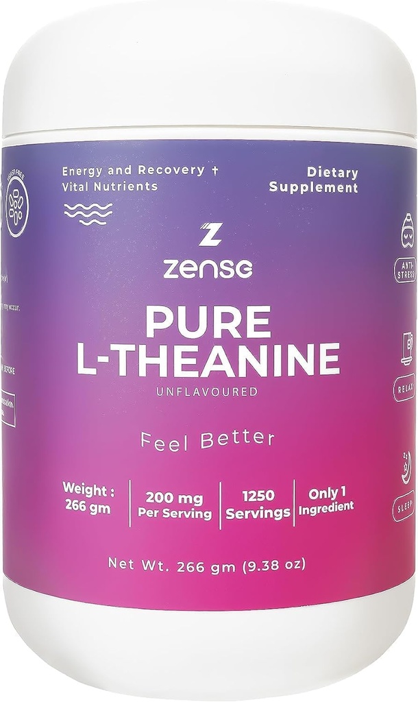 Pure L-Theanine poudre 100% [266gm-1,250 portions] Supplément naturel L-Theanine - Un seul ingrédient, sans sucre, soja, remplissage, mélatonine, non-OGM, végétalien