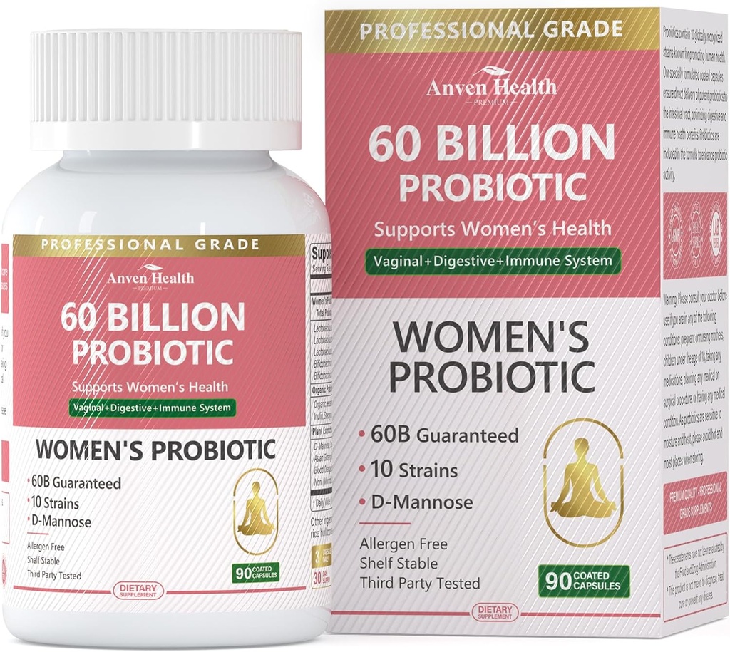 Probiotiques et prébiotiques biologiques pour les femmes pH Balance et digestion- 60 milliards CFU Probiotiques vaginaux avec Cranberry D-Mannose, Vegan et non-OGM pour le trac urinaire et immunitaire