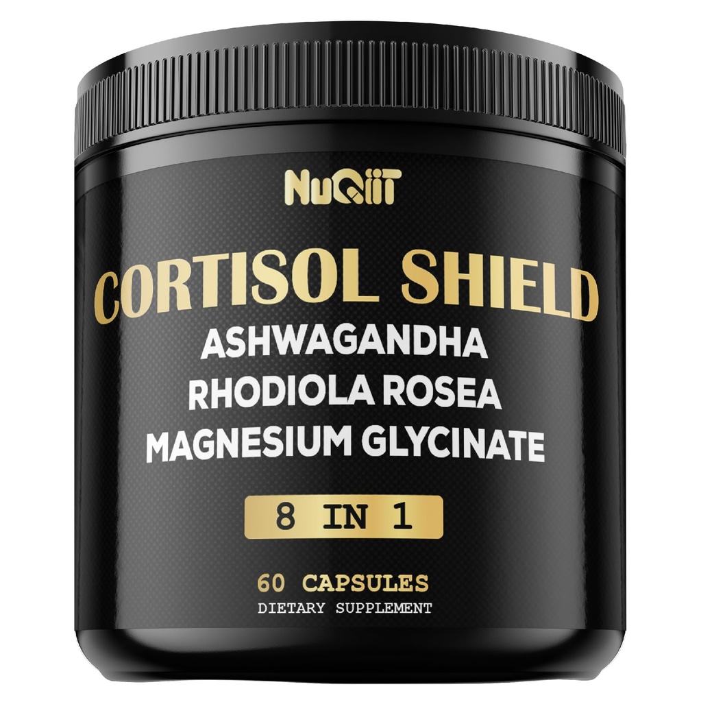 8in1 Bouclier de cortisol - Ashwagandha et Magnésium, Rhodiola Rosea, Lions Mane, Moss de mer, Turmeric, St Jonh's Wort - Mind& Mood Balance, Repose Well, Support Immume - 60 Capsules