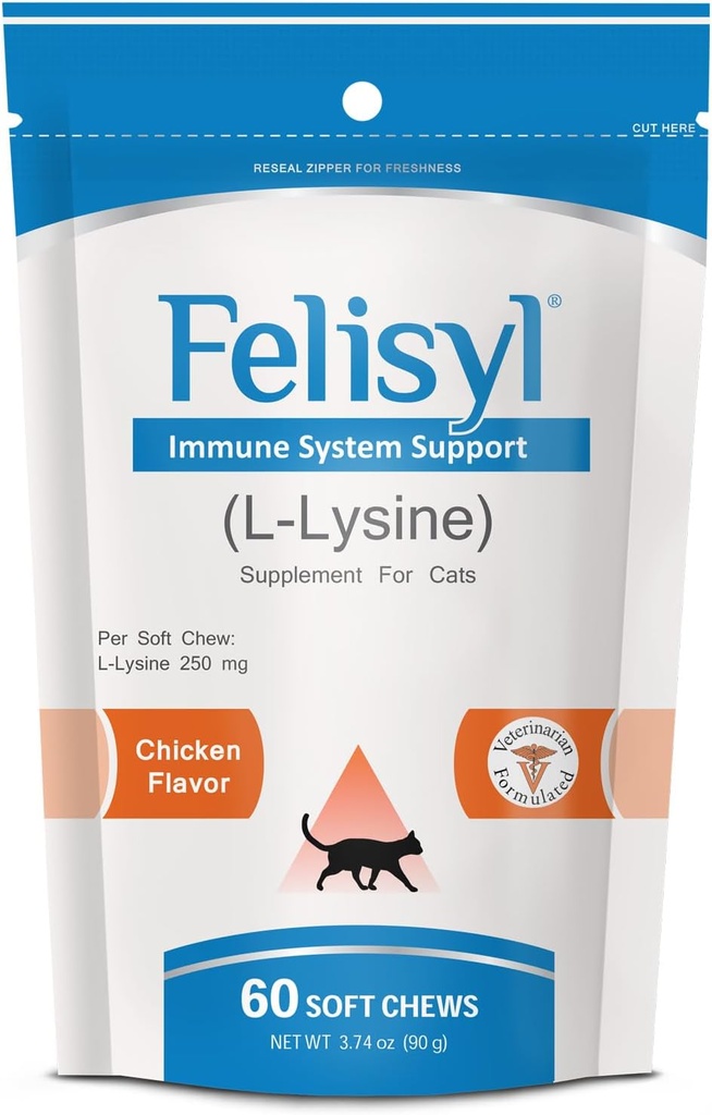 Felisyl Immune System Support for Cats - Amino Acid L-Lysine - Produire des anticorps - Tissus sains, santé respiratoire, vision - 60 Chews doux