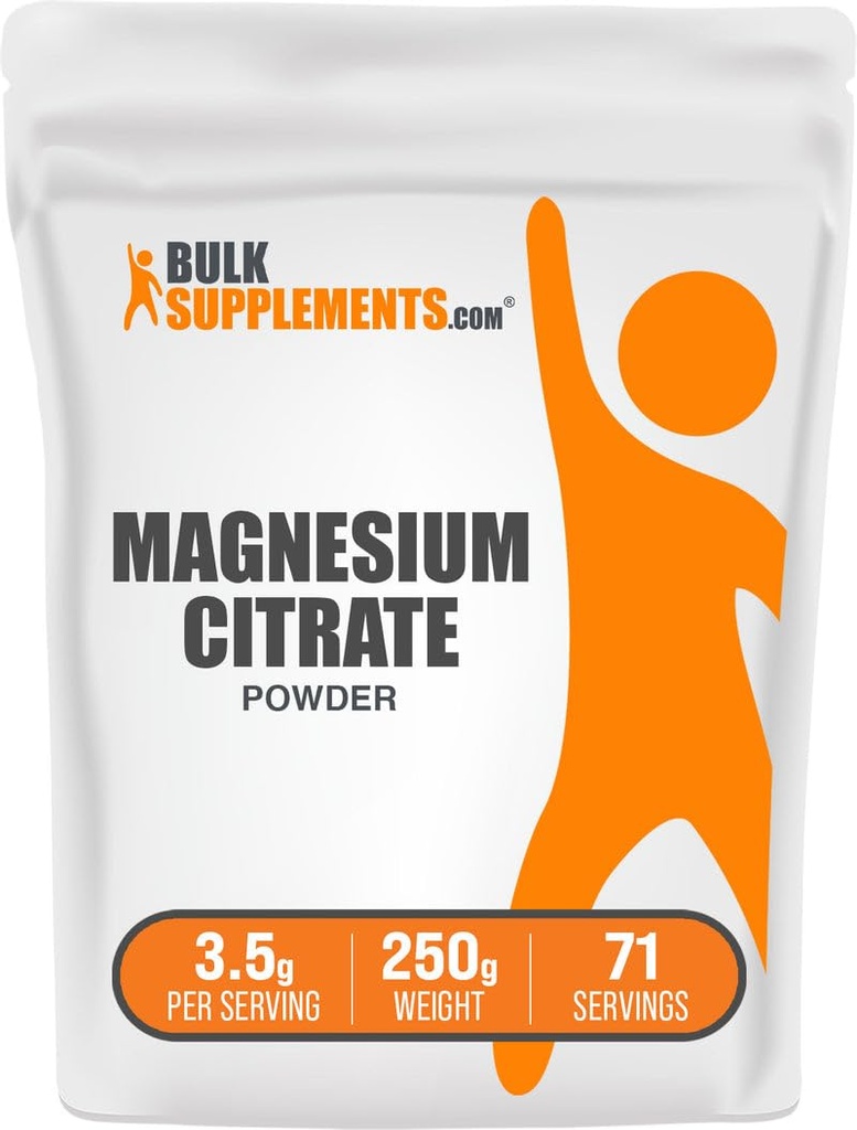 BulkSupplements.com Poudre de citrate de magnésium - Supplément de magnésium 400mg, facilement absorbant - Sans gluten et pur, 3,5g par portion, 250g (8,8 oz) (paquet de 1)