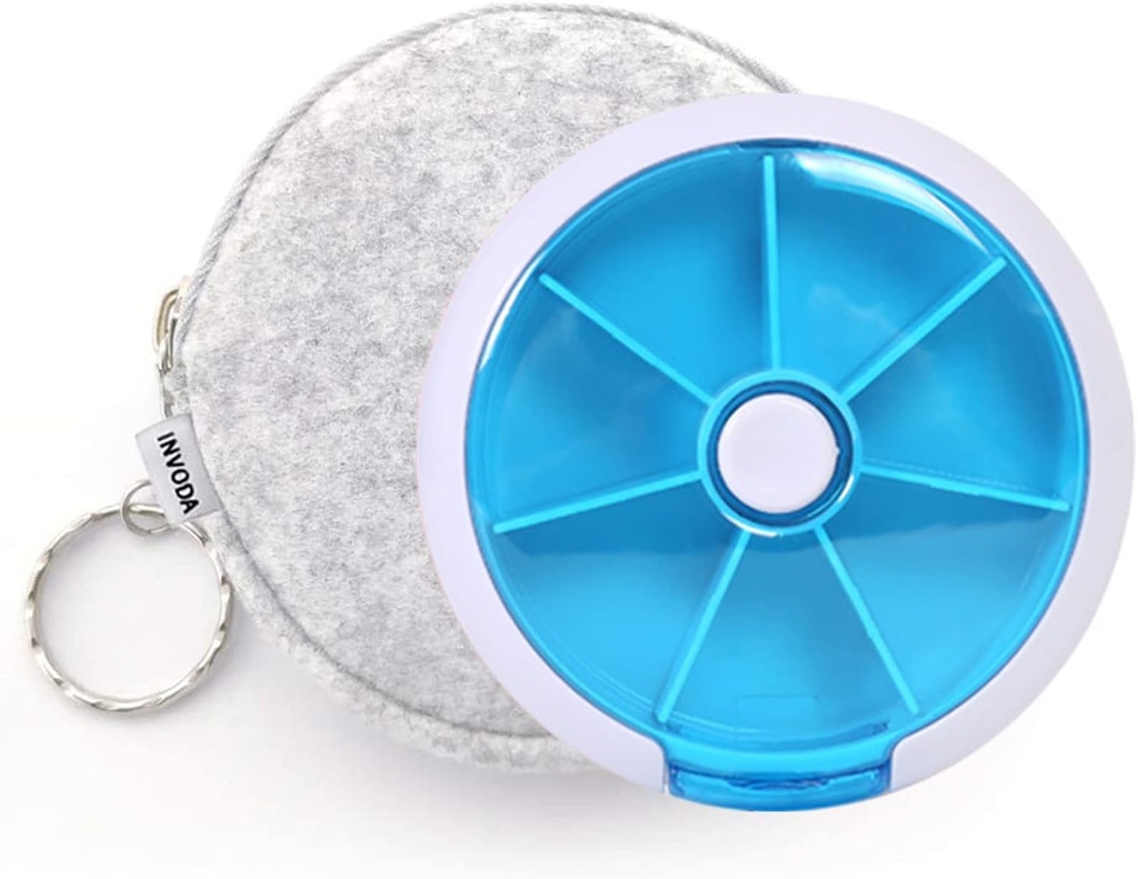 Pill Organizer Travel Pill case for Purse Portable Medicine case Small Weeks Pill Box for Vitamines/Pish Oil/Pills/Supplements (Blue+Bag)