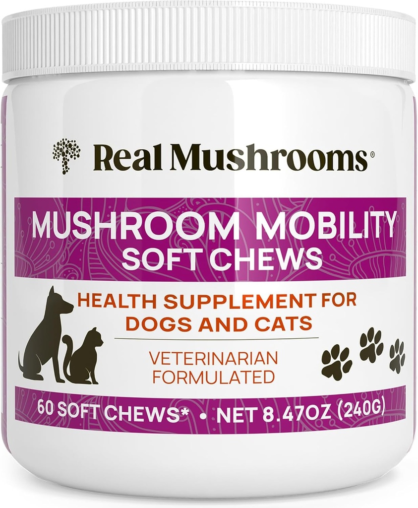 Véritables champignons Mobility Chews for Dogs & Cats – Muselle verte et mélange de champignons d'or – Chien & Vitamines pour chats Traitements pour routines actives – Support pour articulations, hanches et flexibilité – 240 ct Supplément