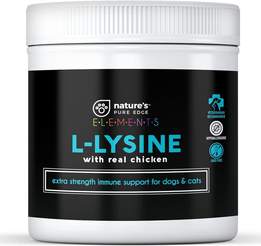 L-Lysine Powder for Cats and Kittens, Chicken Flavored Lysine Supplement for Cats and Kittens and Dogs to Support Immune Health, Normal Eye Function and Respiratory Health, Extra Large 125 Grams.