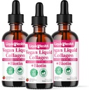 LIQUIDHEALTH 100% végétalien collagène Plus Biotine 100 000mcg gouttes liquides - Collagène liquide à base végétale pour les femmes et les hommes - Croissance des cheveux et des ongles, santé de la peau, stimule le métabolisme - Fabriqué aux États-Unis, Non-OGM (3 Pack)