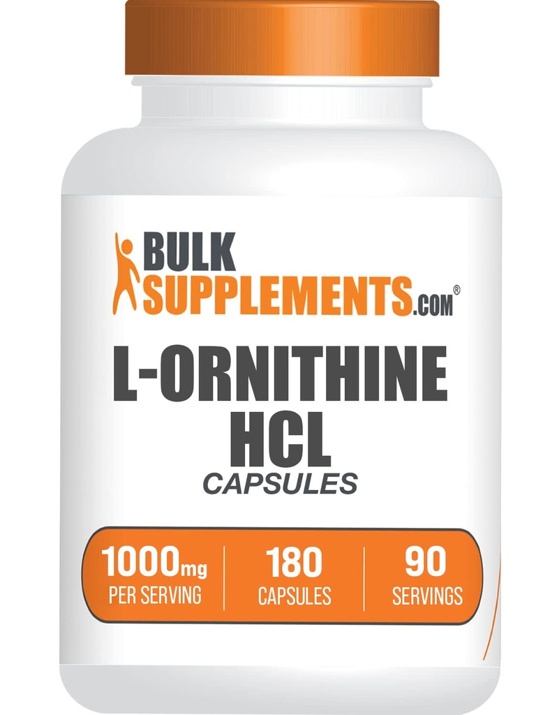 BulkSupplements.com L-Ornithine HCl Capsules - L-Ornithine Hydrochloride, L-Ornithine 1000mg - Amino Acids Supplement, Gluten Free, 2 Capsules per Serving, 180 Count (Pack of 1)