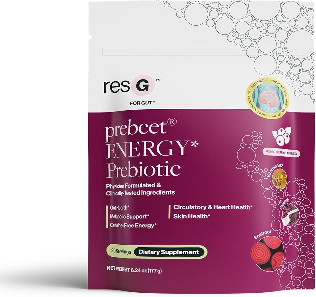 Resbiotic resG prebeet - Prébiotiques boisson pour la digestion, Constipation occasionnelle, Gaz, Bloading avec Akkermansia & GLP-1 Support avec racine et fibre de betterave, Gut Health for Women & Men - 180g (30 portions)