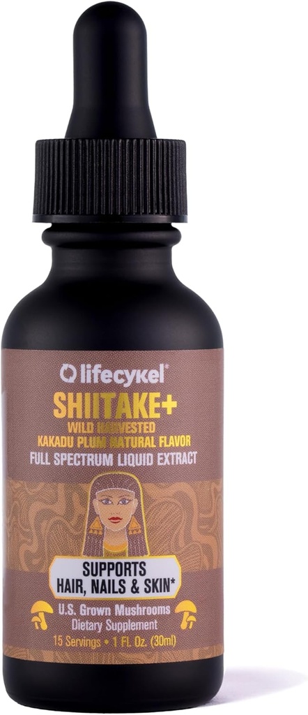 Lifecykel - Extrait de champignons chiitake avec Plum Kakadu - Supplément de champignons biologiques pour cheveux, ongles et peau - Potent Vitamine C Immune Boost pour les adultes - 1 Fl Oz