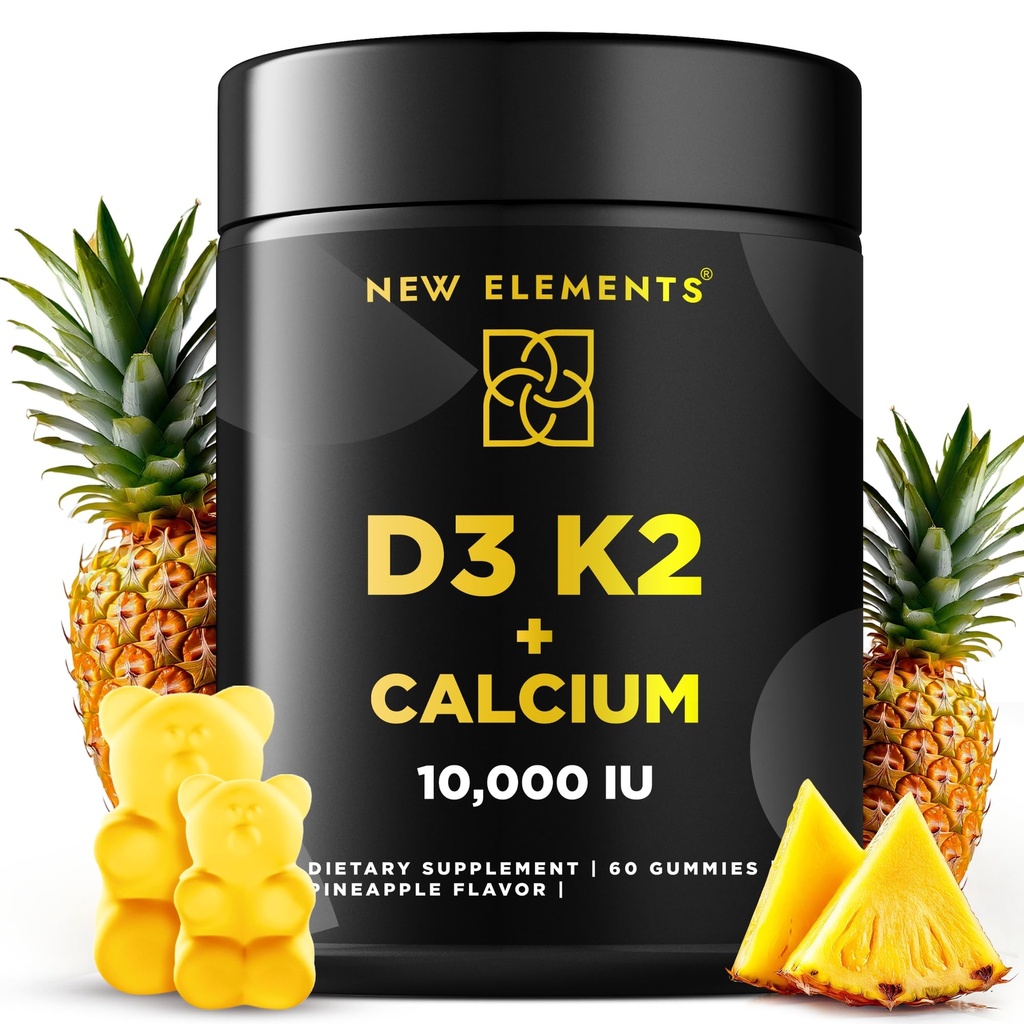 Vitamine D3 K2 Gommies 10000 UI avec Calcium 100mg - VIT D3 pour adultes - Mk7 Vitamine K2 100mcg - Supplément Vitamine D pour hommes et femmes - Sans gluten végétalien non-OGM
