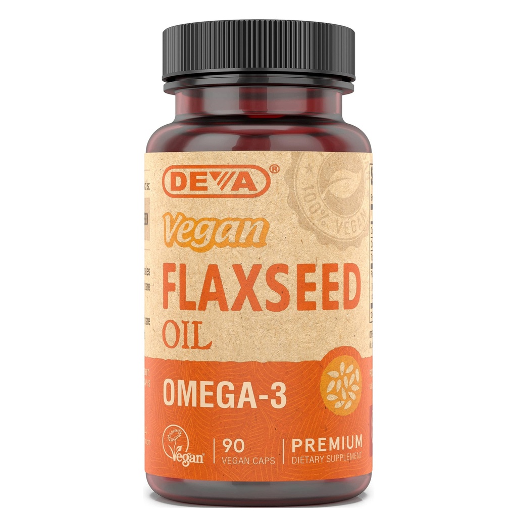 Deva Vegan Omega-3 Supplément à l'huile de lin - 1000 MG par portion - pressé à froid et non raffiné - Huile de poisson Alternative - avec Omega-3 ALA - 90 capsules, 1-pack