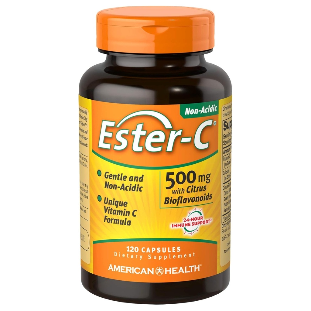 American Health Ester-C avec capsules de bioflavonoïdes d'agrumes - Doucement sur l'estomac, vitamine C non-acide - 500 mg, 60 portions, 120 nombre