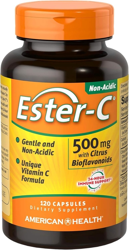 American Health Ester-C avec capsules de bioflavonoïdes d'agrumes - Doucement sur l'estomac, vitamine C non-acide - 500 mg, 60 portions, 120 nombre