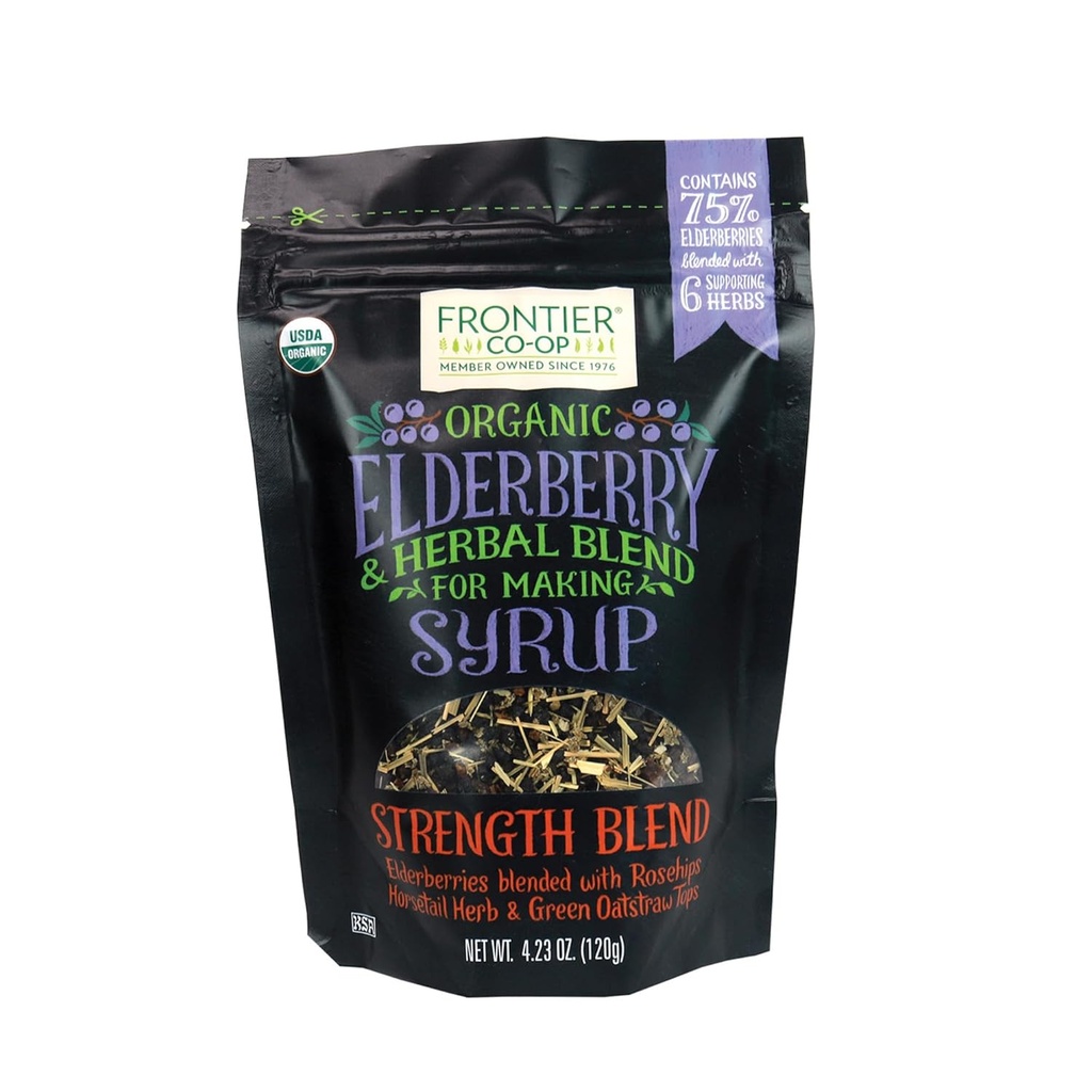 Frontier Co-op Elderberry biologique, 4.23 Ounce Bag, fraises séchées pour la préparation du sirop