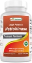 Best Naturals High Potency Nattokinase 4000 FU Par portion/ 200 mg par portion, 240 Capsules de Végétaraïne. Non OGM, sans gluten.