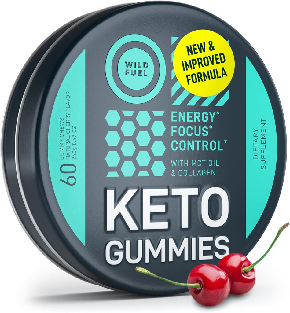 MCT Oil Keto Gummies Métabolisme de collagène Booster - Pré entraînement Gummy Energy Chews Keto Candy - énergie physique et mentale, faible teneur en glucides, faible teneur en calories - 60 Gummes de collagène de cerise pour les femmes et les hommes