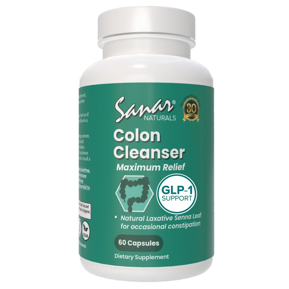 Sanar Naturals Colon Cleanser Max Relief - Senna Leaf Soft Laxative - GLP-1 Support - Supports Detox Cleanse and Gut Health, Supplément de soutien digestif pour les femmes et les hommes, 60 Capsules