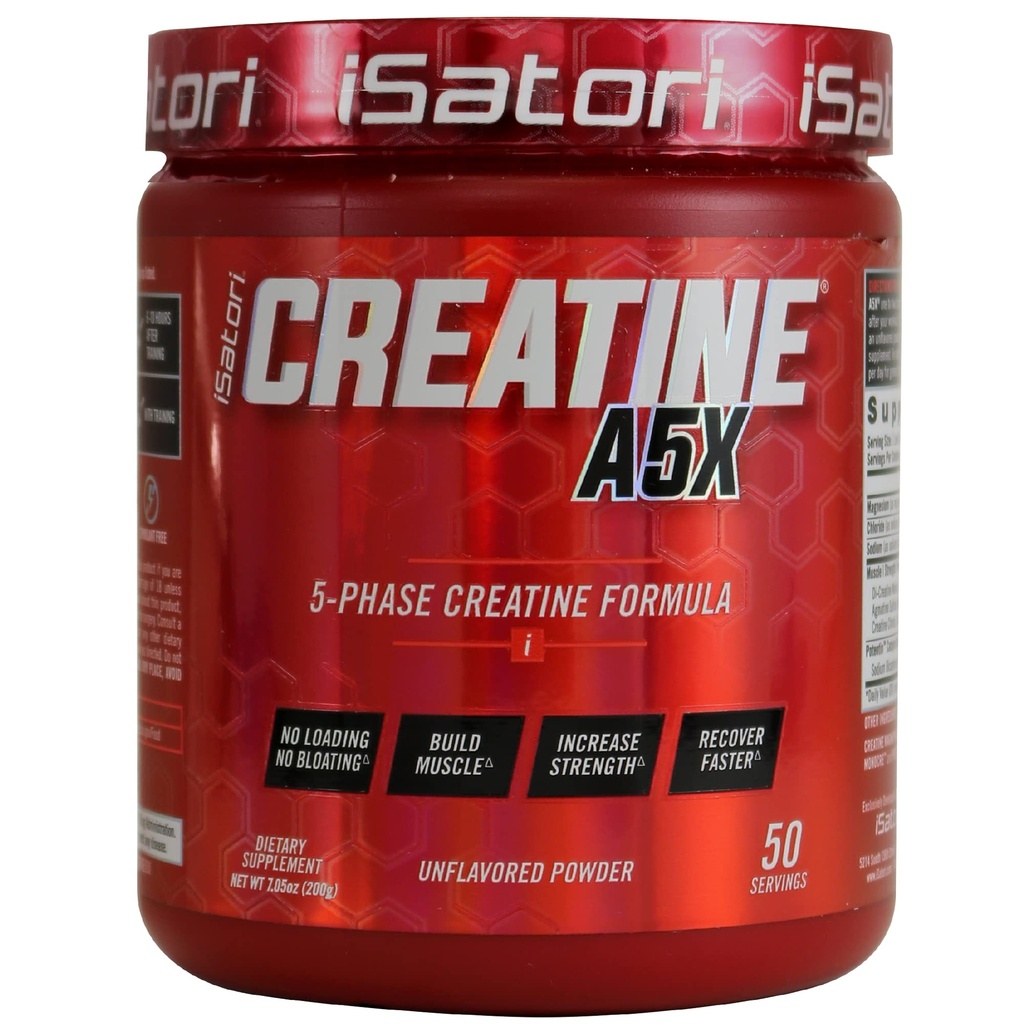 iSatori Creatine A5X avec la créatine monohydratée et bétaïne anhydre pour la croissance musculaire, le renforcement et la récupération - Supplément alimentaire pour l'entraînement et l'élévation du poids - Non aromatisé (50 portions)