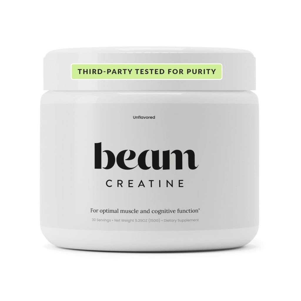 Beam Creatine Monohydrate Powder – 5g Micronized Creatine Monohydrate, Third Party Tested Creatine for Women & Men, Muscle Strength, Growth, Recovery & Cognitive Support, Unflavored, 30 Servings