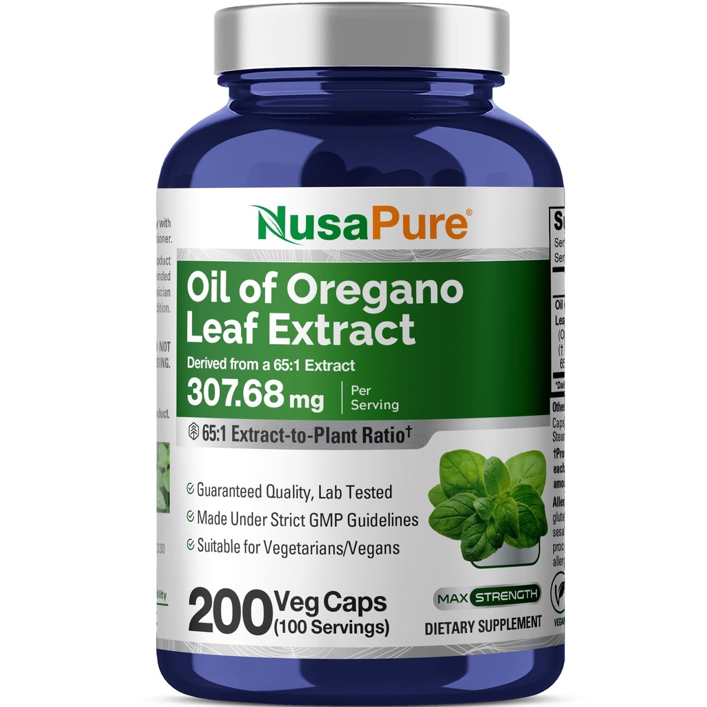 NusaPure Oregano Extrait d'huile 20000mg.200 Capsules de poudre de Veggie.