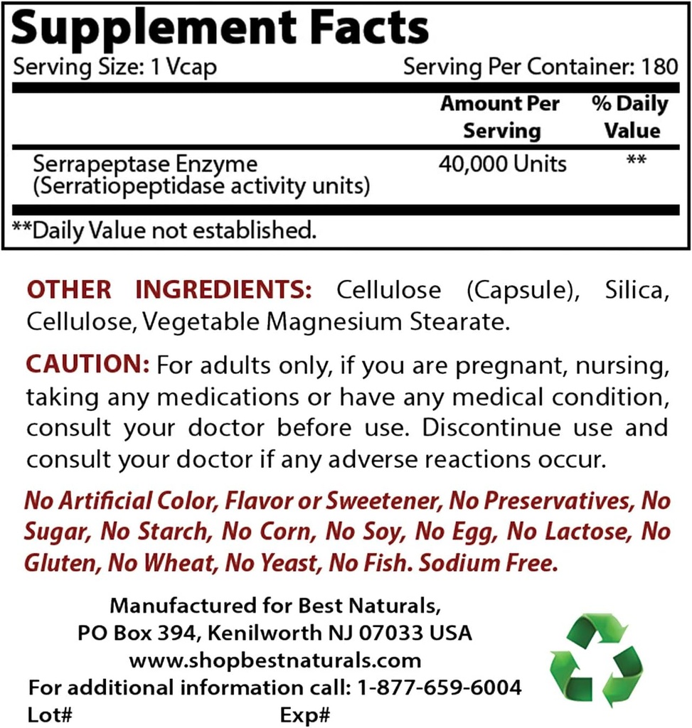 Meilleures Serrapeptase 40000 SPUs & Nattokinase 100 Mg
