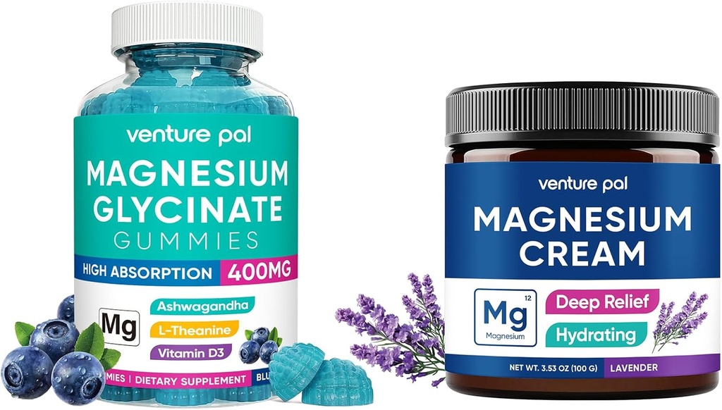 Glycinat de magnésium Gummies avec Ashwagandha, Crème de magnésium - Sommeil, Crampe musculaire et relaxation