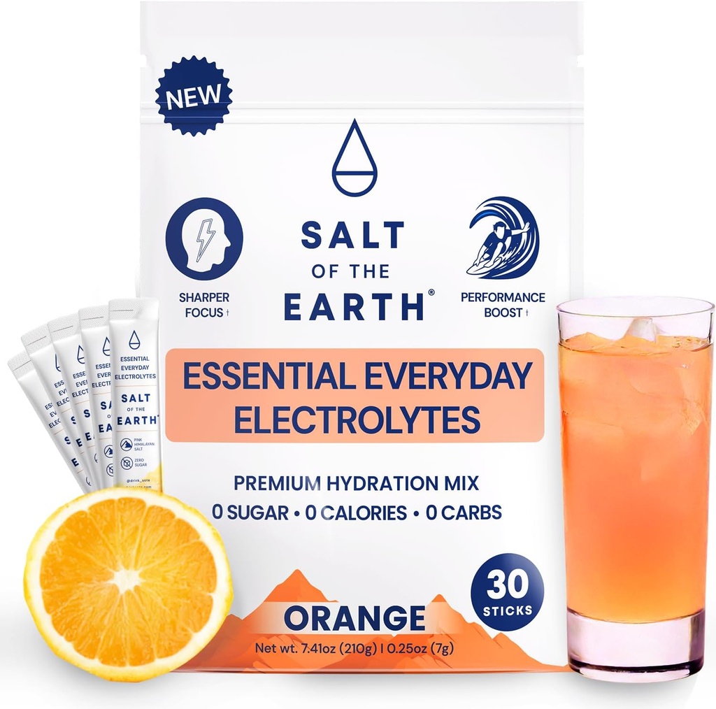 Sel de la Terre Premium Zero-Sugar Electrolyte - Fait avec le sel rose de l'Himalaya - Packs de poudre d'hydratation