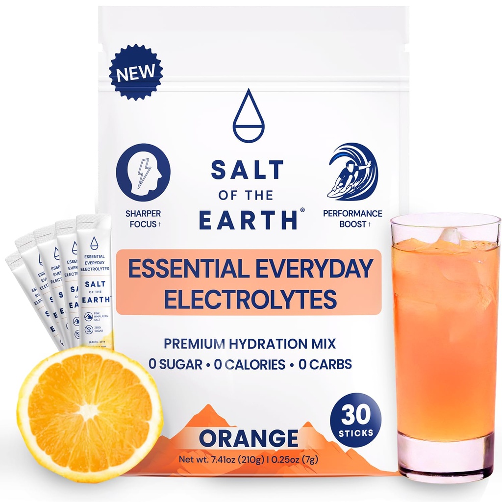 Sel de la Terre Premium Zero-Sugar Electrolyte - Fait avec le sel rose de l'Himalaya - Packs de poudre d'hydratation