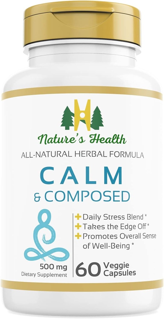 Santé de la nature Calme et composé – Formule de fleurs de racines et de passion valérianes – Soulagement quotidien du stress – Supplément de relaxation – 1000 mg par portion – 60 capsules végétariennes
