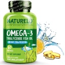 NATURELO Omega 3 supplément huile de poisson sans Burpless - 1100mg Triglycéride Omega-3, EPA + DHA, huile de poisson liquide pour le cœur, l'oeil, le cerveau, la santé articulaire - 60 Softgels, 2 mois d'approvisionnement