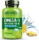 NATURELO Omega 3 supplément huile de poisson sans Burpless - 1100mg Triglycéride Omega-3, EPA + DHA, huile de poisson liquide pour le cœur, l'oeil, le cerveau, la santé articulaire - 60 Softgels, 2 mois d'approvisionnement
