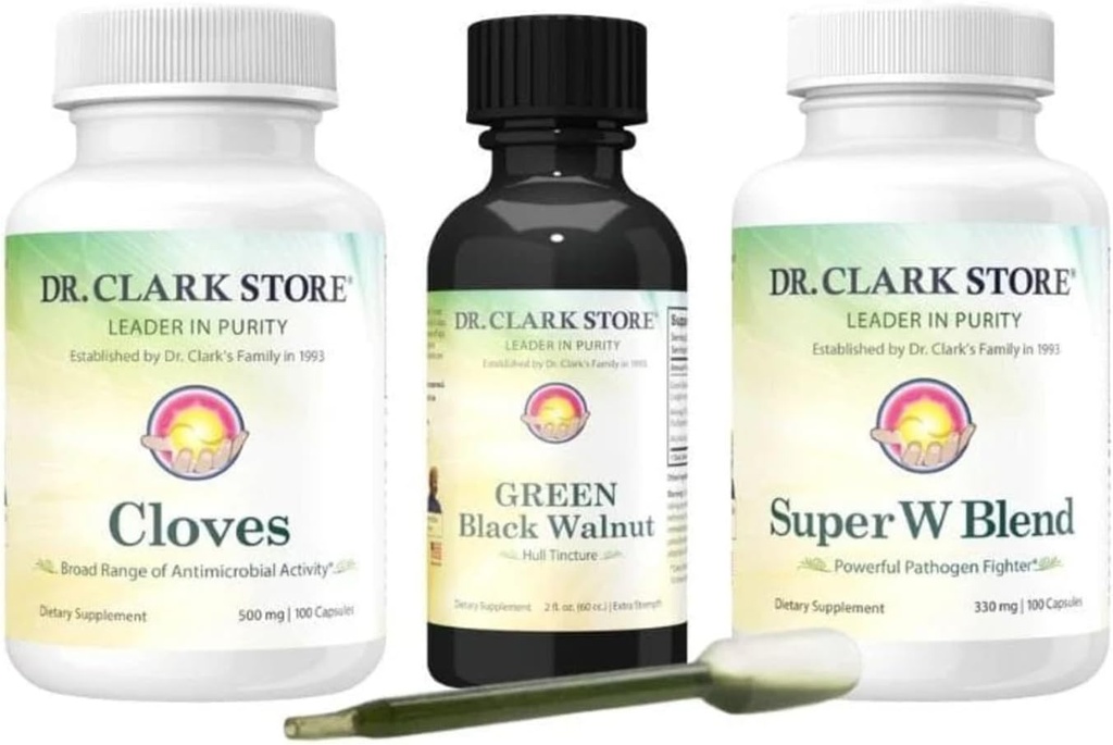 Dr Clark Store Kit de soutien et de nettoyage intestinal - avec la teinture verte originale des noyers noirs, Wormwood et Cloves-Aides maintenir la fonction intestinale optimale