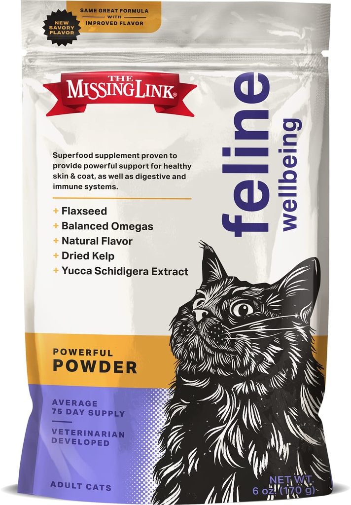 Le lien manquant Supplément Feline Superfood Powder 6oz Sac, Vétérinaire formulé, Omega équilibré 3 et 6 pour la peau et le manteau sains, la digestion, l'immunité et la santé globale des chats