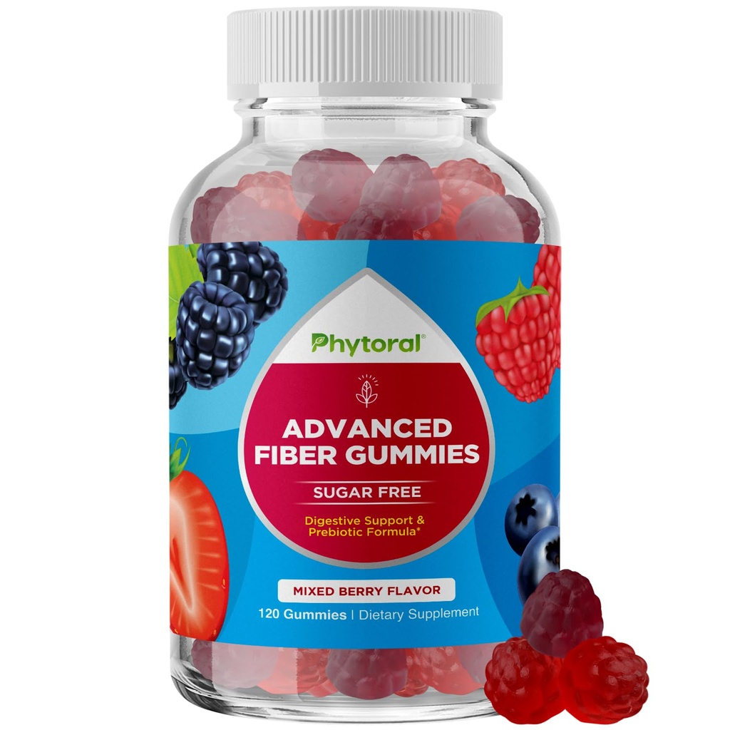 Gommies de fibre pour adultes - Supplément de racine de chicorée avec soutien prébiotique pour la santé gustative et digestive - Capsules de digestion soluble pour la régulation de l'estomac et l'aide immunitaire - Sans sucre et végétalien - 120 Compte