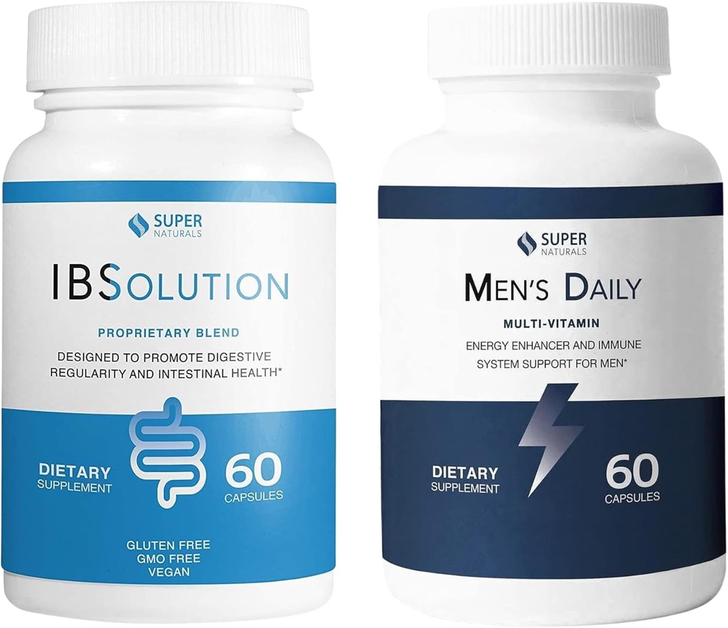 IBSolution and Men's Multivitamin Bundle - Supplément tout naturel pour soutenir la santé digestive, le gaz, le ballonnement et la constipation, le système immunitaire pour les hommes - 60 capsules, 2-pack