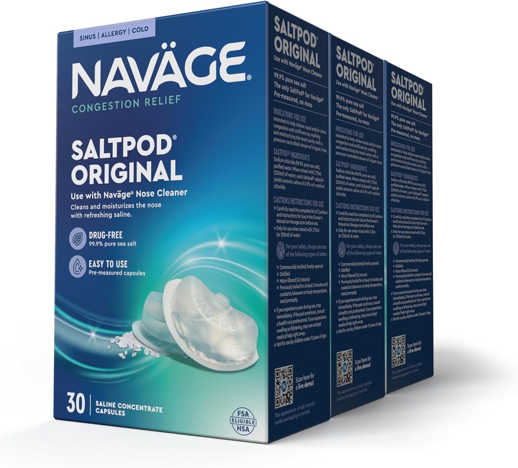 Navage SaltPod Bundle 3 30-Packs (90 SaltPods) - Navage Salt Pod Recharges Uniquement - exclusivement conçu pour le système d'irrigation nasale Navage - Sinus Rinse et Saline Pods pour un soulagement rapide et apaisant