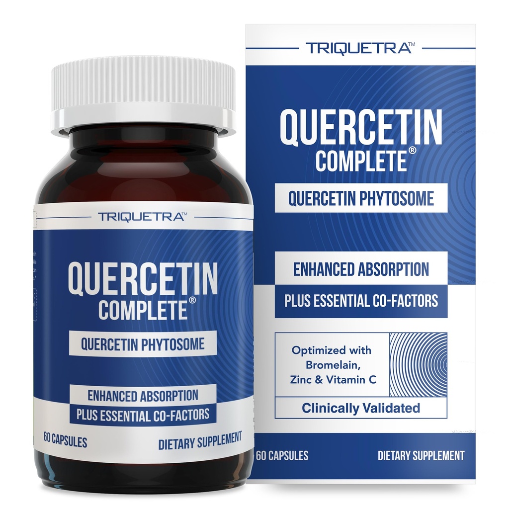 Quercetin Complete® Quercetin Phytosome avec 50X Absorption plus élevée, Quercefit prouvé et breveté cliniquement – Forme la plus efficace de Quercetin – amélioré avec Bromelain, Zinc et Vitamine C (60 Capsules)