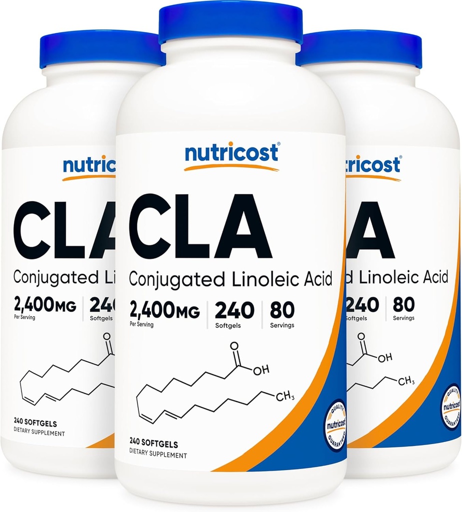 Nutricost CLA (acide linoléique conjugué) 2 400 mg, 240 softgels - sans gluten, sans OGM, 800 mg par softgel (3 bouteilles)