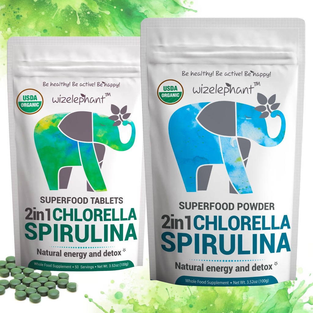 Chlorella Spiruline Poudre Biologique + Spiruline Comprimés Chlorelle Biologiquement Riche en chlorophylle