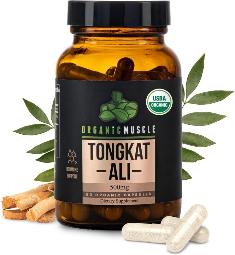 Organic Muscle Tongkat Ali pour les hommes, 500mg - Pure & Potent USDA Eurycoma Longifolia Supplément racine 60 Comte – Wild Groven Men's Health Hormone Support for Male Performance, Drive & Energizer