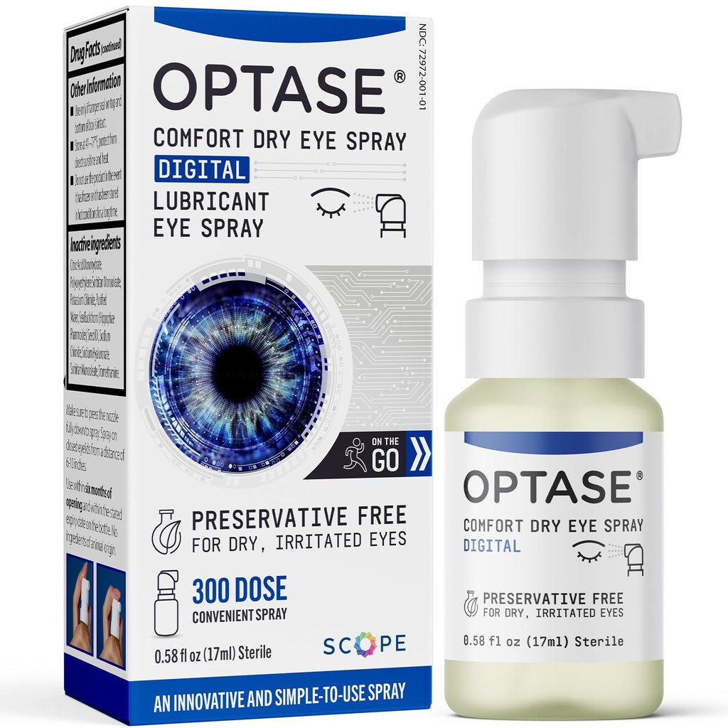 Optase Comfort Dry Eye Spray - Preservative Free Tears Artificial Drops Alternative - Dry Eye Drops in a Commodity Spray - Bouteille multi-usages, Lentille de contact sans danger - .58 fl oz