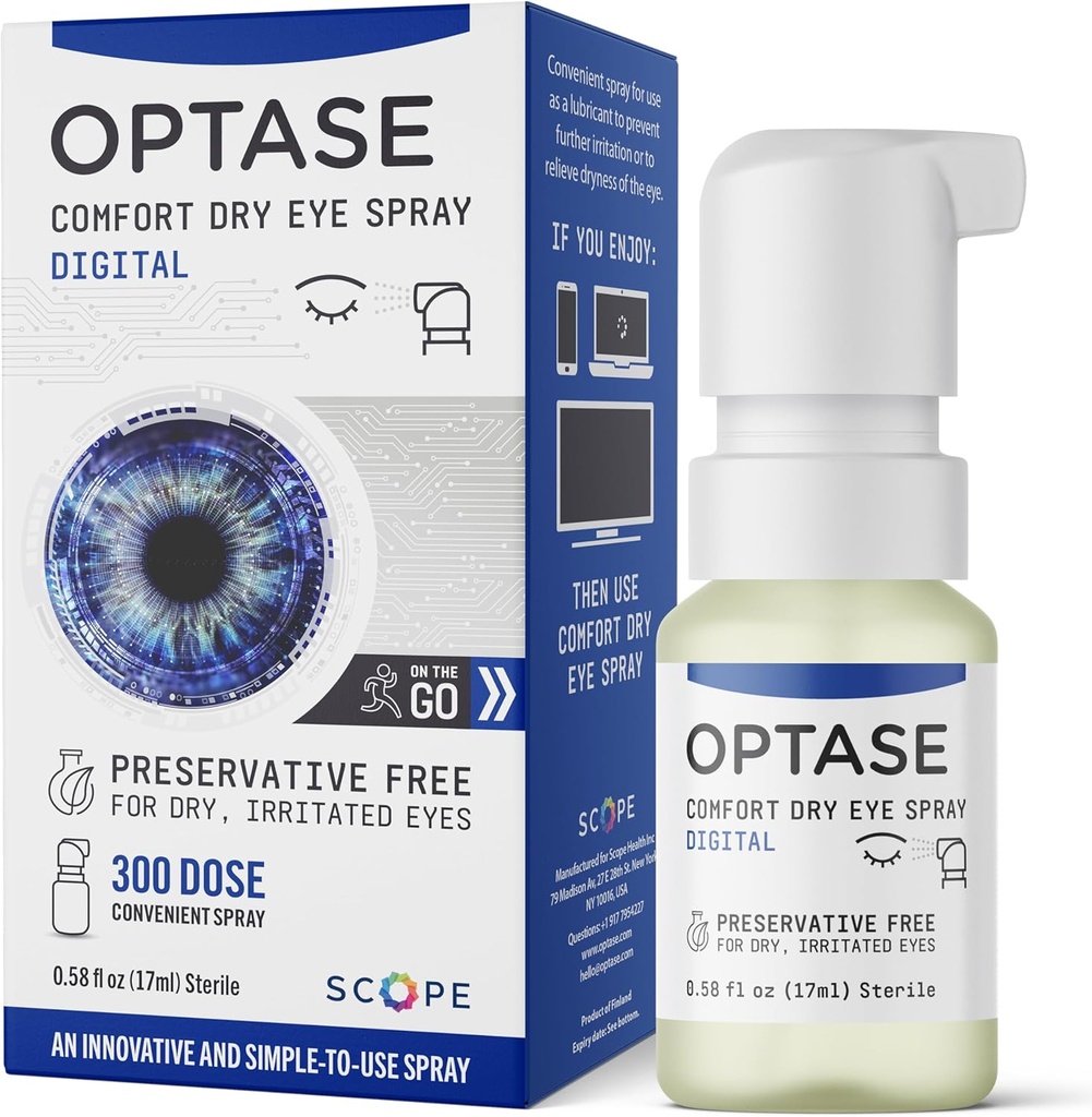 Optase Comfort Dry Eye Spray - Preservative Free Tears Artificial Drops Alternative - Dry Eye Drops in a Commodity Spray - Bouteille multi-usages, Lentille de contact sans danger - .58 fl oz