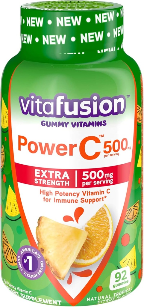 Vitafusion Calcium à croquer et vitamine C Vitamines gommy, aromatisées aux fruits, 100 aromatisées aux agrumes et aux agrumes tropicaux, 92