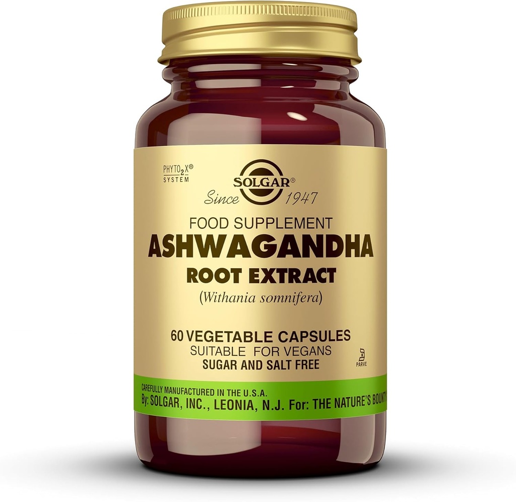 Solgar Ashwagandha Root Extract - 60 Vegetable Capsules - Standardized Full Potency (SFP) - Non-GMO, Vegan, Gluten & Dairy Free, Kosher - 60 Servings
