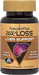 Natures Plus AgeLoss Support du foie - 90 capsules - avec artichaut, chardon de lait et choline - Végétarien, sans gluten - 30 portions