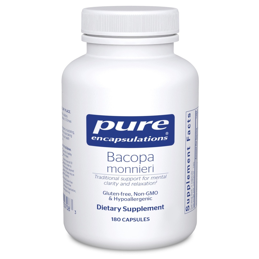 Encapsulations pures Bacopa Monnieri Supplément pour le cerveau, la mémoire, la concentration et le soutien du stress*