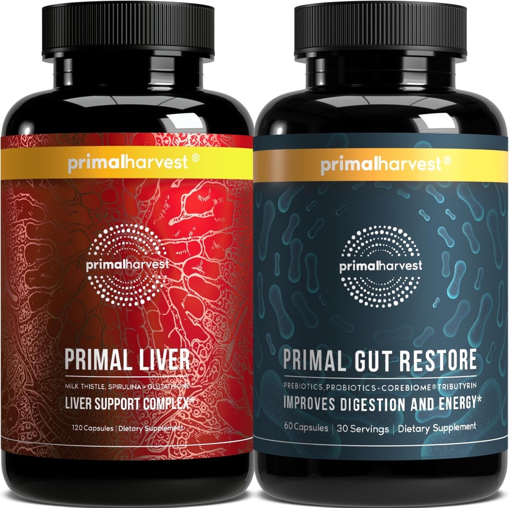 Primal Harvest Liver & Gut Restore Suppléments pour femmes et hommes, Bundle