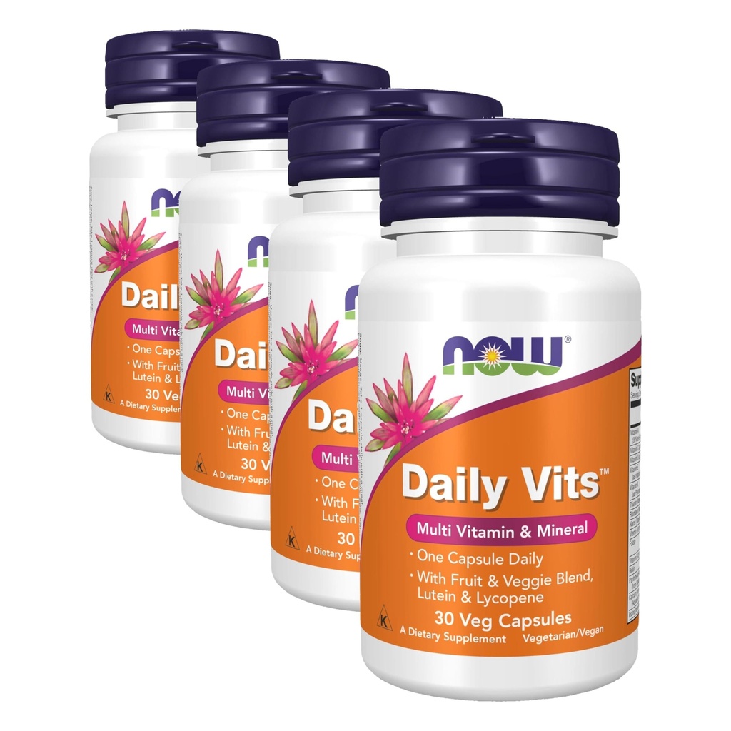MAINTENANT compléments alimentaires, Vits quotidiens avec mélange de fruits et de légumes, lutéine et lycopène, 30 capsules de légumes (paquet de 4)